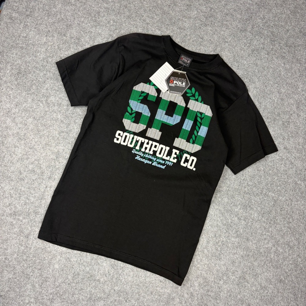 Southpole Mens SPD Graphic T-Shirt Black Green Hexagon Brand Size M New